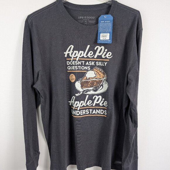 Life Is Good Shirt Crusher Tee Apple Pie Understands Long Sleeve Gray Men's XL - Picture 1 of 7